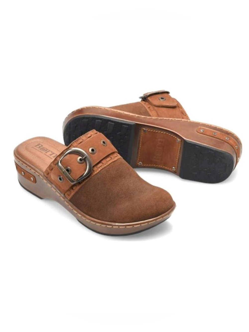 Born Women's Banyan Slip On Leather Clogs size 6 Brown Distressed Suede Leather